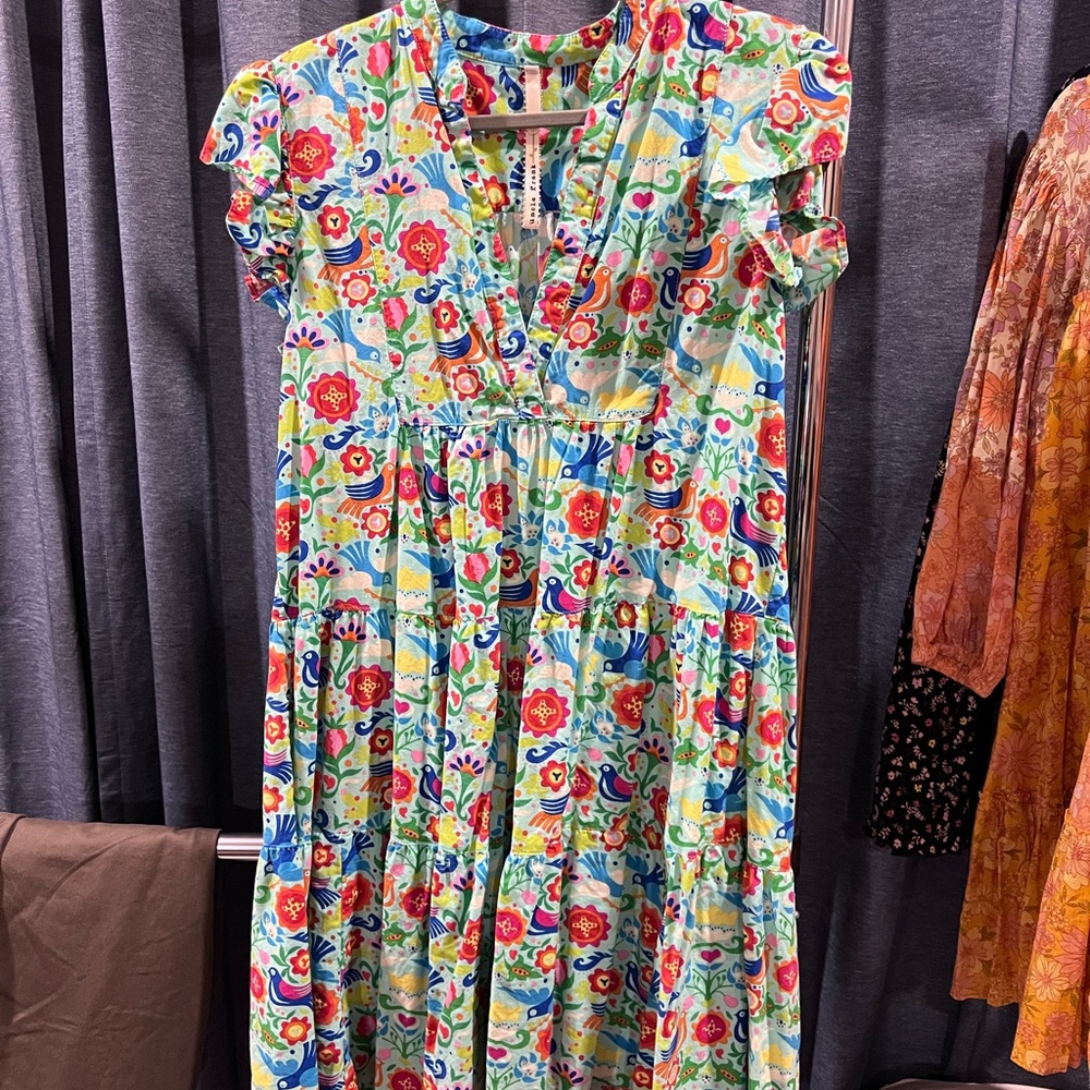 Uncle Frank Multicolor Floral Midi Dress - Blue, Red, Green